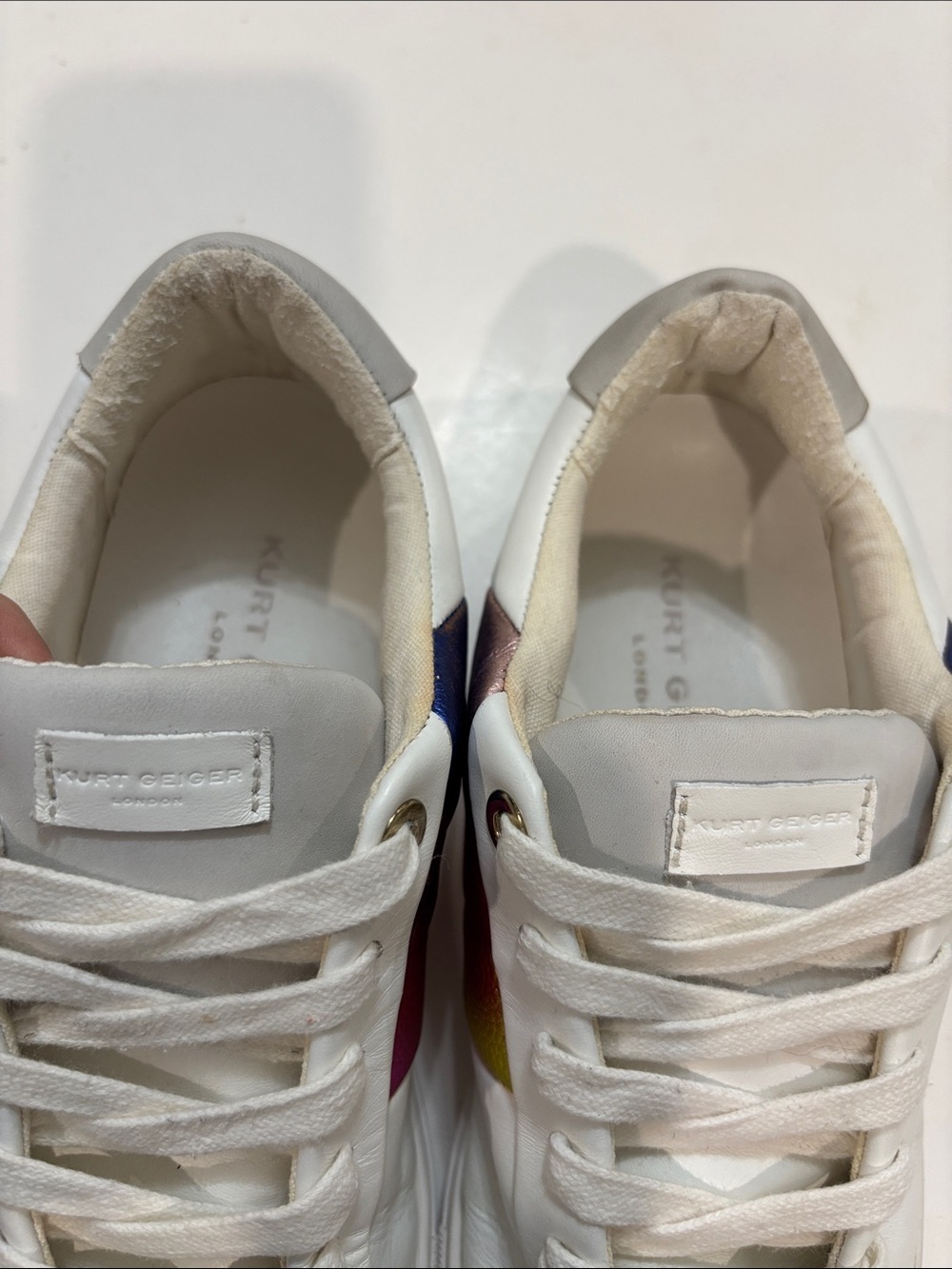 Kurt Geiger Lane Rainbow Leather Sneakers White Metallic Size 6.5/7 - Picture 12 of 14